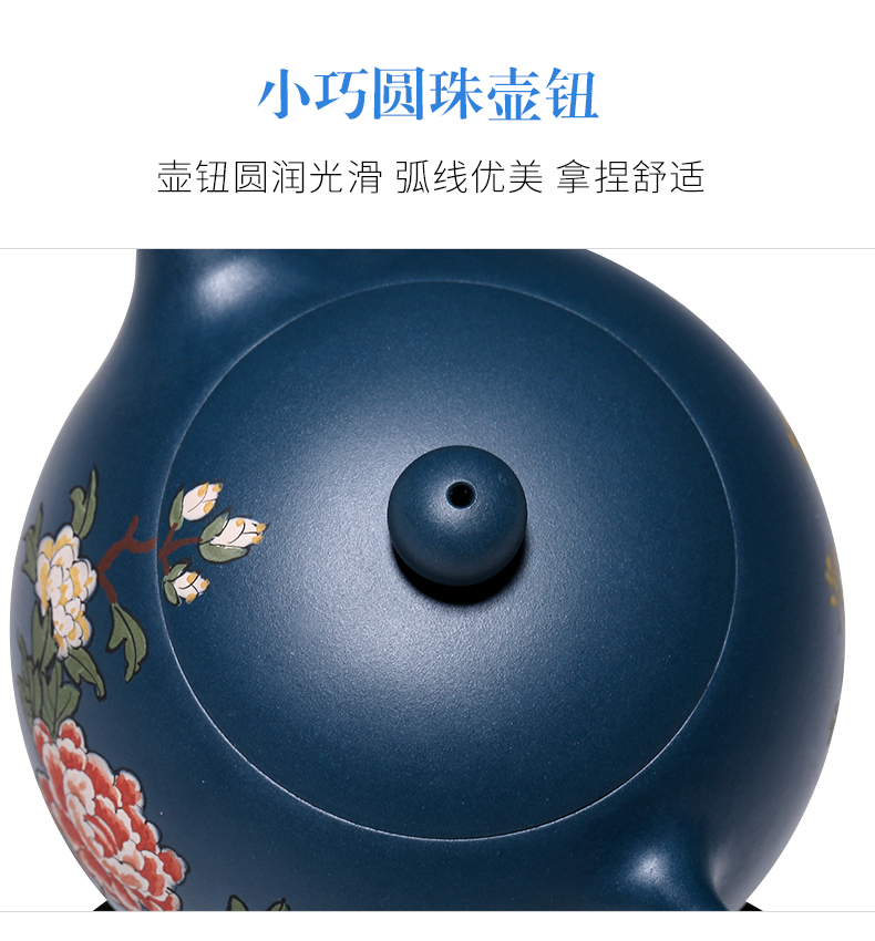 純手工紫砂壺，小巧琺瑯印花紫砂壺